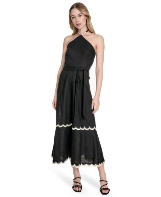Eliza J - Women's Beaded-Strap Contrast-Trim Halter Midi Dress