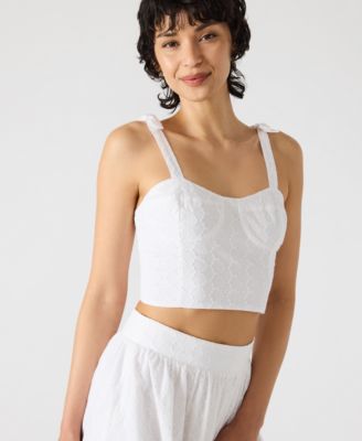 Steve Madden - Women's Embroidered Tie-Shoulder Top