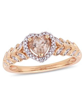 Macy's - Morganite (1/2 ct. t.w.) and Diamond (1/20 ct. t.w.) Halo Heart Ring in 10k Rose Gold