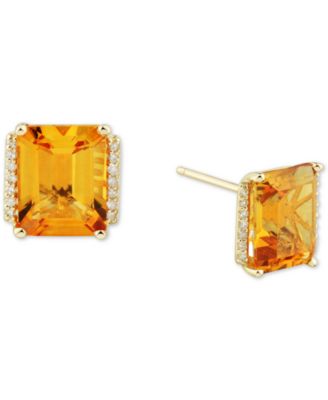 Macy's - Citrine (4-1/3 ct. t.w.) & Diamond (1/10 ct. t.w.) Stud Earrings in 14k Gold