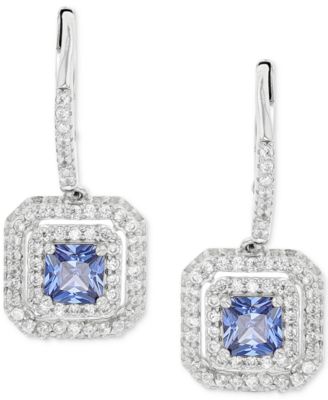 Macy's - Cubic Zirconia Halo Cluster Leverback Drop Earrings in Sterling Silver