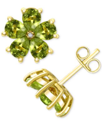 Macy's - Peridot (3-1/3 ct. t.w.) & Diamond Accent Flower Stud Earrings in 14k Gold-Plated Sterling Silver
