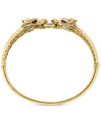 EFFY Collection - Black & White Diamond (1/2 ct. t.w.) & Ruby (1/20 ct. t.w.) Dragon Bracelet in 14k Gold