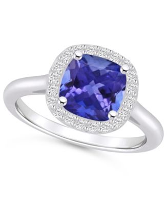 Macy's - Tanzanite (2-1/3 ct. t.w.) & Diamond (1/4 ct. t.w.) Cushion Halo Ring in 14k Gold