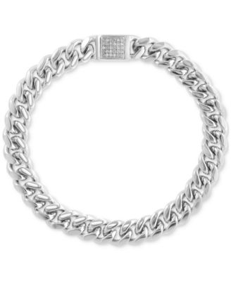 EFFY Collection - Men's White Topaz Pav&eacute; Curb Link Bracelet (1/3 ct. t.w.) in Sterling Silver