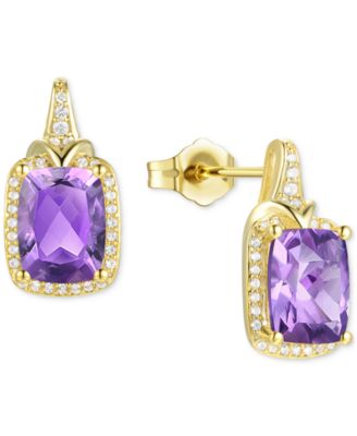 Macy's - Amethyst (2-1/6 ct. t.w.) & Lab-Grown White Sapphire (1/4 ct. t.w.) Halo Stud Earrings in 14k Gold-Plated Sterling Silver (Also in Additional Gemstones)