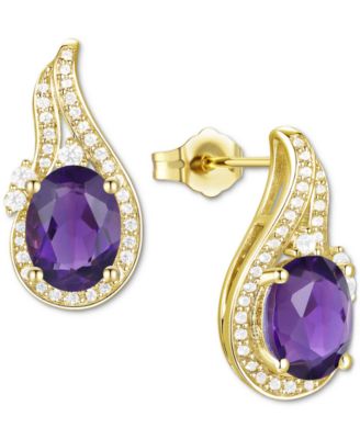 Macy's - Amethyst (2-1/20 ct. t.w.) & Lab-Grown White Sapphire (3/8 ct. t.w.) Swirl Stud Earrings in 14k Gold-Plated Sterling Silver (Also in Additional Gemstones)