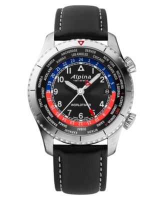 Alpina - Men's Swiss Startimer Pilot Black Leather Strap Watch 41mm