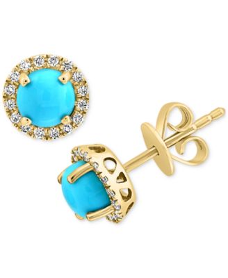 EFFY Collection - Turquoise & Diamond (1/8 ct. t.w.) Halo Stud Earrings in 14k Gold