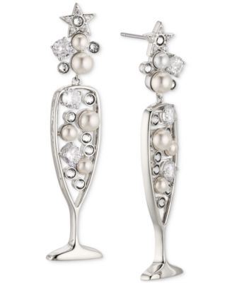 AJOA - Crystal & Imitation Pearl Champagne Drop Earrings