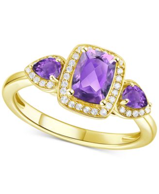 Macy's - Amethyst (1-1/20 ct. t.w.) & Lab-Grown White Sapphire (1/6 ct. t.w.) Three Stone Halo Ring in 14k Gold-Plated Sterling Silver (Also in Additional Gemstones)