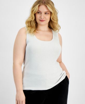 Tahari ASL - Plus Size Metallic Rib-Knit Scoop-Neck Tank