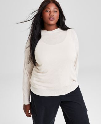 And Now This - Trendy Plus Size Funnel-Neck Long-Sleeve Top