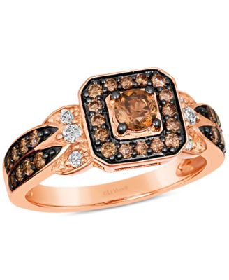 Le Vian - Chocolate Diamond & Nude Diamond Halo Double Row Ring (3/4 ct. t.w.) in 14k Rose Gold