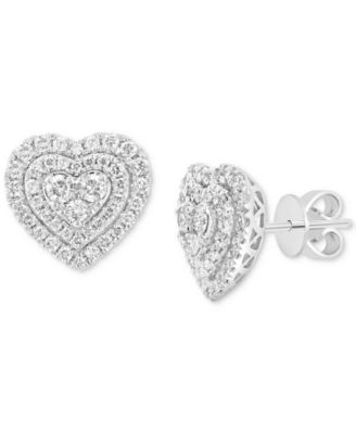 EFFY Collection - Diamond Heart Halo Cluster Stud Earrings (7/8 ct. t.w.) in 14k White Gold