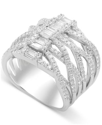Macy's - Diamond Round & Baguette Crossover Wide Statement Ring (1-3/4 ct. t.w.) in 14k White Gold