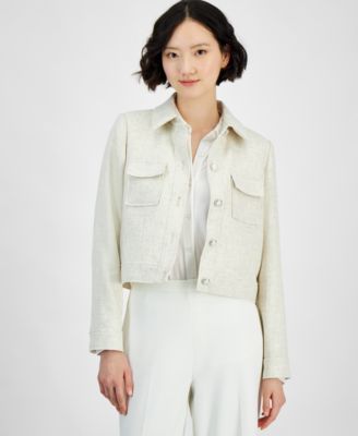 Tahari ASL - Women's Cropped Button-Front Tweed Jacket