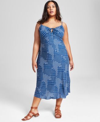 And Now This - Plus Size Polka-Dot Tied Keyhole Dress