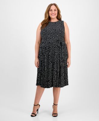 Anne Klein - Plus Size Dot-Print Pleated Midi Dress