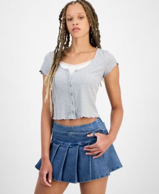 Hippie Rose - Juniors' Scoop-Neck Lace Layered Tee