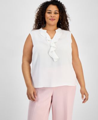 Kasper - Plus Size Ruffle-Trim Sleeveless Top