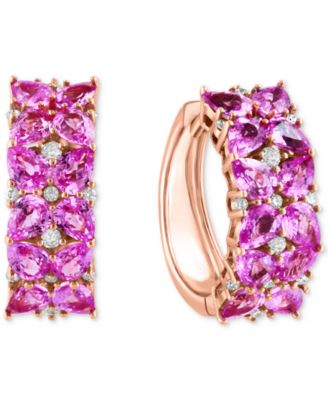 EFFY Collection - Pink Sapphire (5 ct. t.w.) & Diamond (1/4 ct. t.w.) Pear Cluster Small Hoop Earrings in 14k Rose Gold, 0.75"