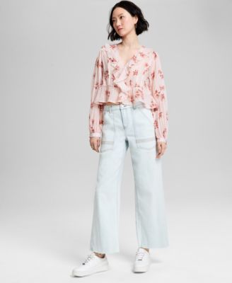 And Now This - Women's High-Rise Wide-Leg Raw-Hem Jeans