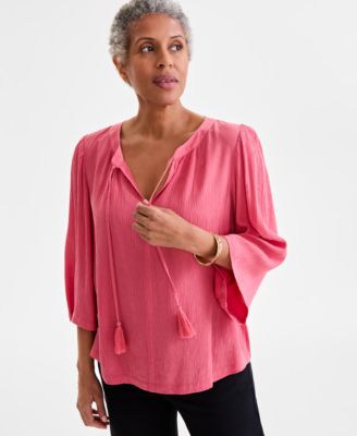 Style & Co - Women's Easy Split-Neck Tassel-Tie Top