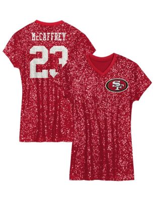 Outerstuff - Big Girls&nbsp;Christian McCaffrey Scarlet San Francisco 49ers Sequin Player Name Number V-Neck Dress