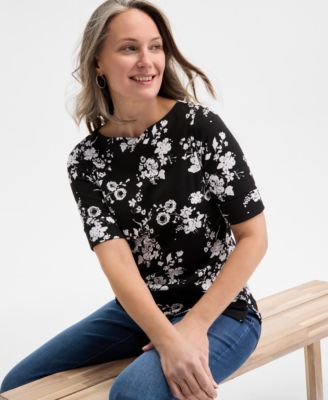 Style & Co - Women's Printed Elbow-Sleeve Knit Top