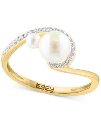 EFFY Collection - Cultured Freshwater Pearl (3 & 6mm) & Diamond (1/10 ct. t.w.) Swirl Ring in 14k Gold