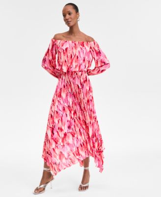 I.N.C. International Concepts - Women's Printed Pleated Off-The-Shoulder Maxi Dress