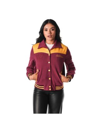 The Wild Collective - Women's  Black Washington Commanders Suede Full-Snap Bomber Jacket
