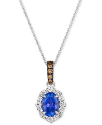 Le Vian - Tanzanite (1 ct. t.w.) & Diamond (1/3 ct. t.w.) Halo Pendant Necklace in 14k White Gold, 19"