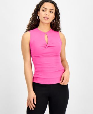 Bar III - Petite Cutout Ribbed Sleeveless Top