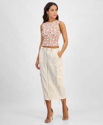 GUESS - Women's Casey Zippered Cargo Midi Skirt