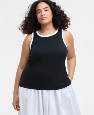 On 34th - Trendy Plus Size Contrast Tipped Tank Top