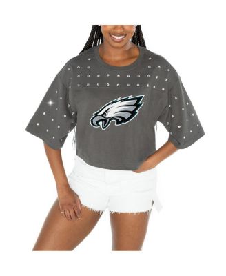 Gameday Couture - Women's Gray Philadelphia Eagles All-Over Rhinestone Cropped OversizedT-shirt