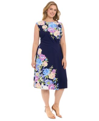 London Times - Plus Size Placed Floral-Print Sleeveless Midi Dress
