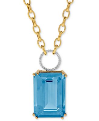 Macy's - Blue Topaz (70 ct. t.w.) & Diamond (1/4 ct. t.w.) 17" Pendant Necklace in 14k Gold & 14k White Gold