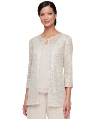 Alex Evenings - Women's Sequined 3/4-Sleeve Jacket & Chiffon Shell Set