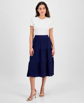 AK Anne Klein - Women's Pull-On Tiered Midi Skirt