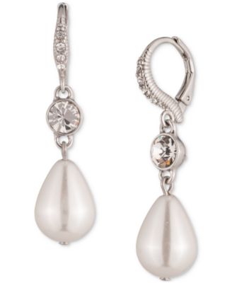 Givenchy - Silver-Tone Crystal & Imitation Pearl Double Drop Earrings
