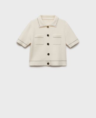 MANGO - Women's Contrast Trim Crop Cardigan