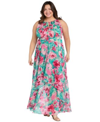 R & M Richards - Plus Size Printed Overlay-Skirt Maxi Dress