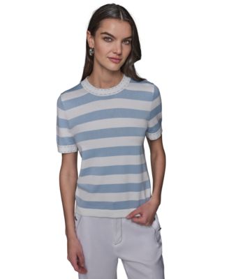 KARL LAGERFELD PARIS - Women's Stripe Short-Sleeve Sweater