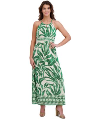 London Times - Petite Printed Halter-Neck Maxi Dress