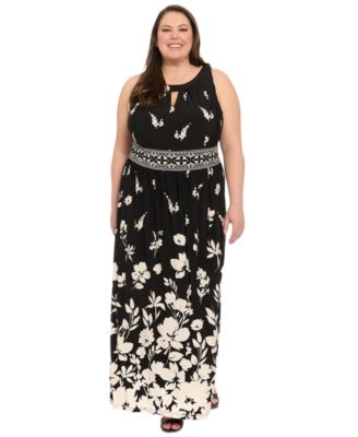 London Times - Plus Size Placement- Print Keyhole Maxi Dress