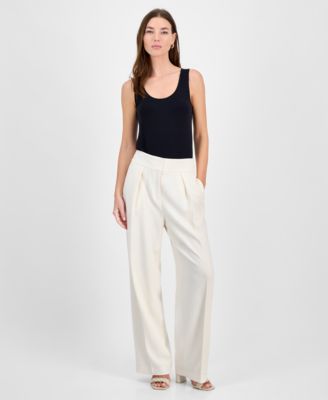 Bar III - Women's Crepe High Rise Pleated Wide-Leg Pants