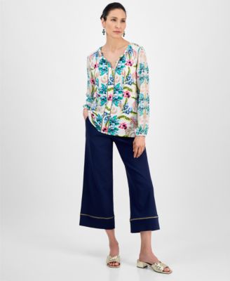 JM Collection - Women's Floral Top & Cropped Wide-Leg Pants